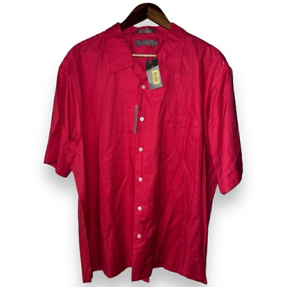 NWT Daniel Cremiux Supima Cotton Red S/S Camp Collar Button Down Size XL